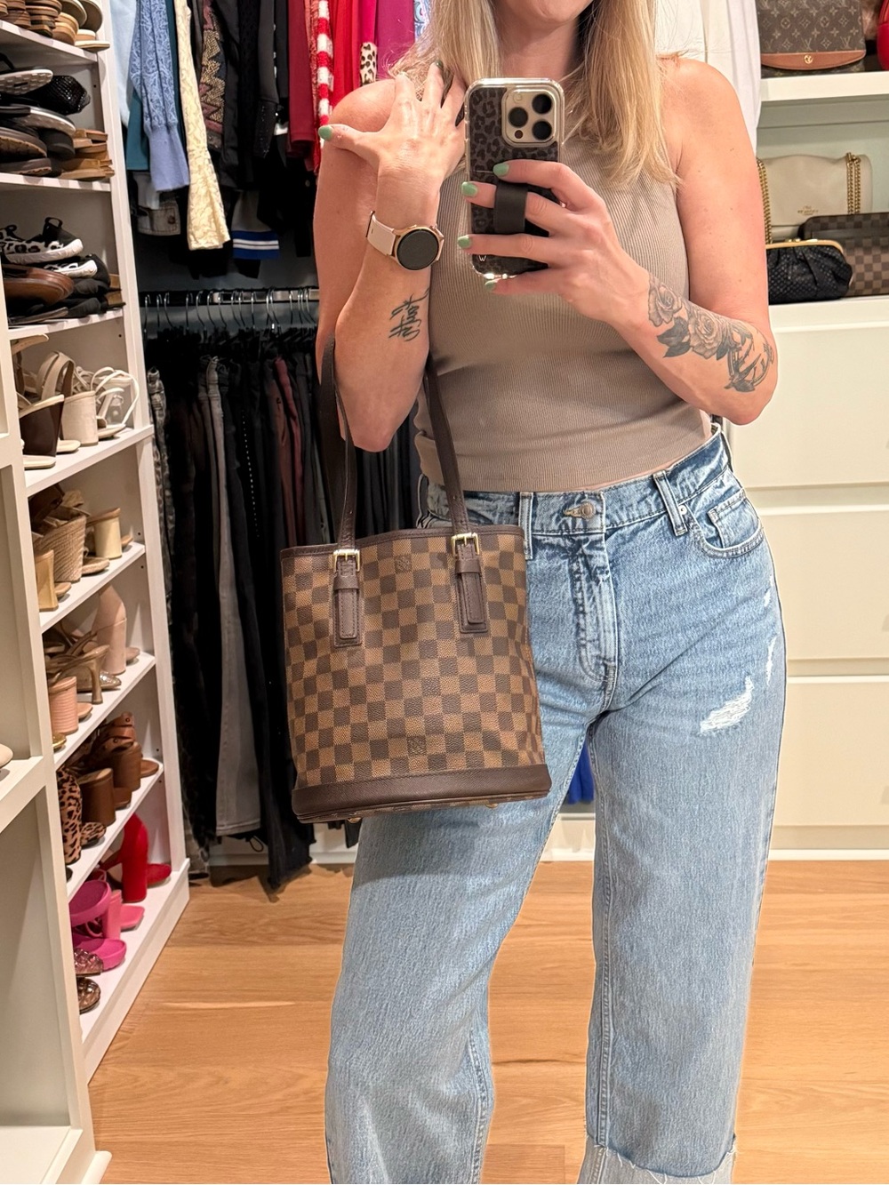 Louis Vuitton Brown Damier Ebene Marias Bucket Handbag